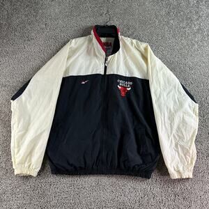 VINTAGE Chicago Bulls Jacket Mens Extra Large Black White Windbreaker Reebok 90s